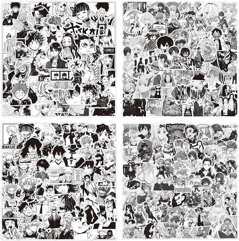 200St.Anime Gemischte Aufkleber,Schwarz Wei? Aufkleber Vinyl wasserdichte Sticker Pack, Klassische Anime-Aufkleber f¨¹r Laptop Wasserflasche Handyh¨¹lle Auto von Lanseede