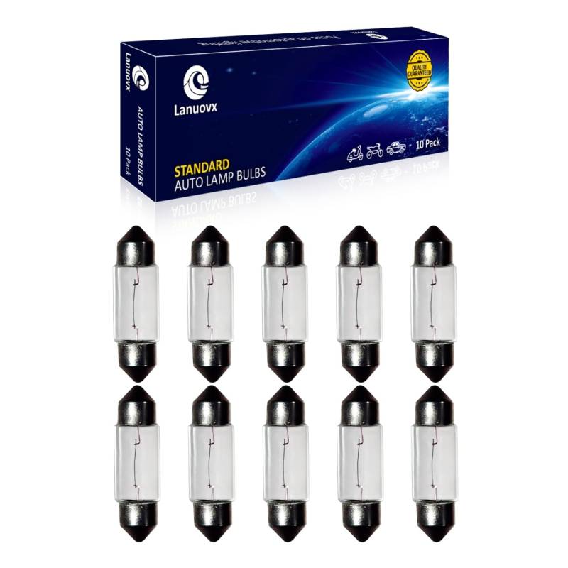 Lanuovx 10 Stück Soffittenlampe 12V 5W 6423 C5W Sv8.5-8 T3.25 10x36mm Xenon-Licht Kennzeichenbeleuchtung, Innenraumlicht, Kofferraumlampe für PKW von Lanuovx