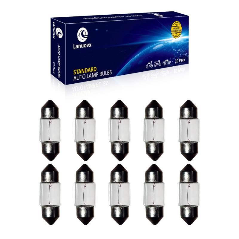 Lanuovx 10 Stück Soffittenlampe 12V 5W Sv8.5-8 T3.25 10x31mm Xenon-Licht Kennzeichenbeleuchtung, Innenraumlicht, Kofferraumlampe für PKW von Lanuovx