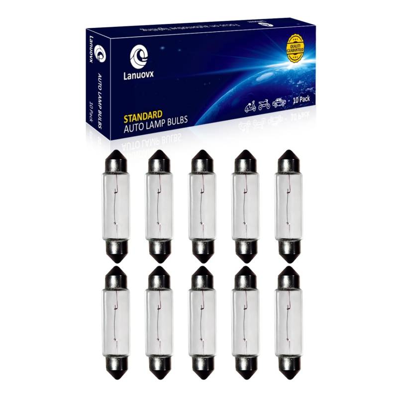 Lanuovx 10 Stück Soffittenlampe 12V 5W Sv8.5-8 T3.25 10x38mm Xenon-Licht Kennzeichenbeleuchtung, Innenraumlicht, Kofferraumlampe für PKW von Lanuovx