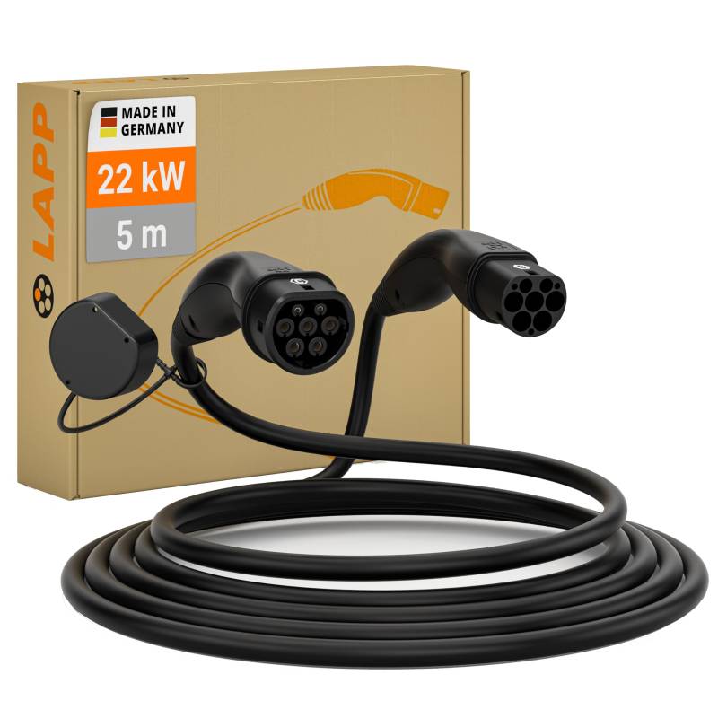 Lapp Mobility Helix Typ 2 Ladekabel 22 KW/Selbstaufrollend / 32 A / 3-Phasig/E-Auto Ladekabel/Mode 3 / 5m, Schwarz von LAPP MOBILITY