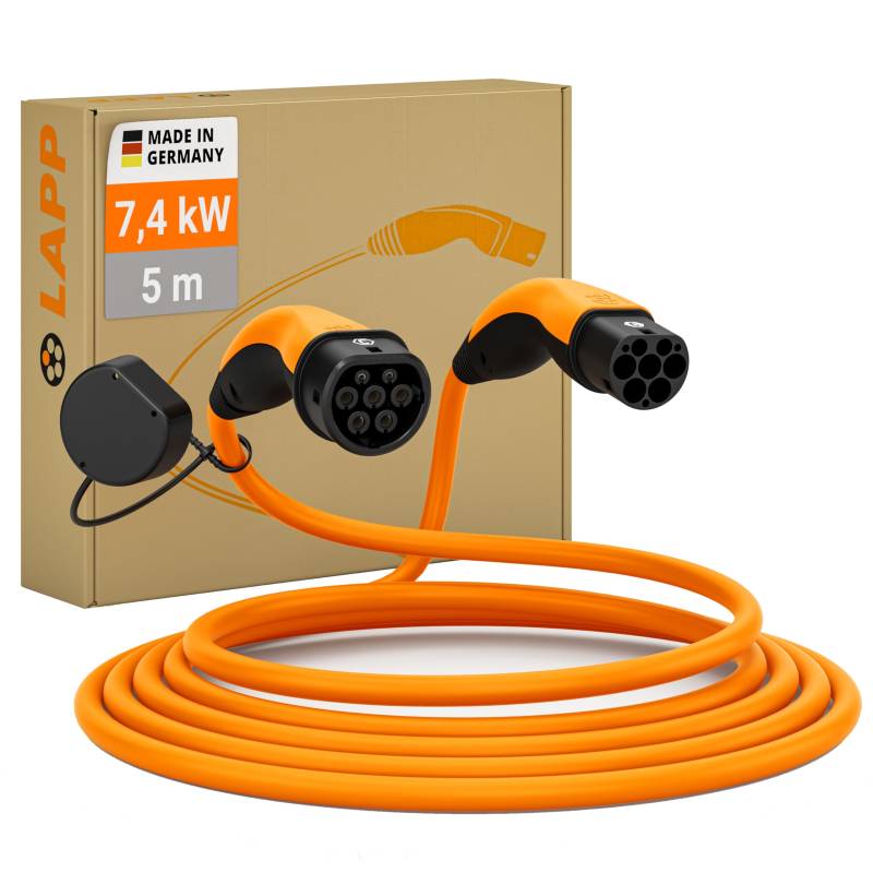 Lapp Mobility Helix Typ 2 Ladekabel 7,4 kW/Selbstaufrollend / 32 A / 1-Phasig/E-Auto Ladekabel/Mode 3 / 5m, Orange von LAPP MOBILITY