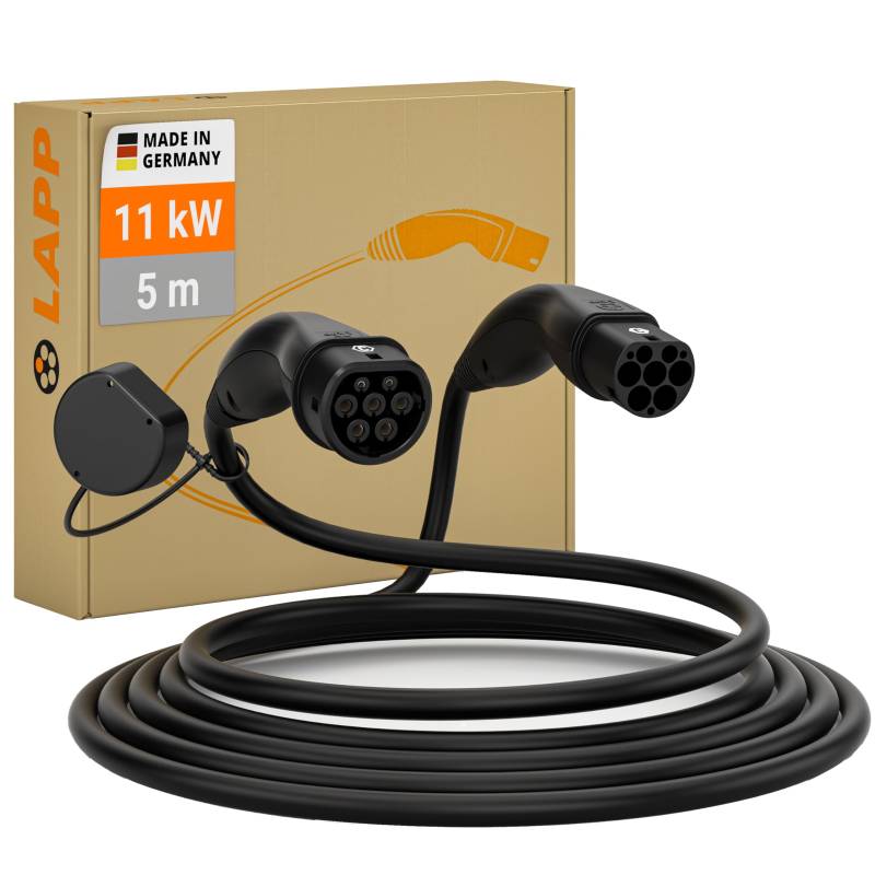 Lapp Mobility Helix Typ 2 Ladekabel 11 kW/Selbstaufrollend / 20 A / 3-Phasig/E-Auto Ladekabel/Mode 3 / 5m, Schwarz von LAPP MOBILITY