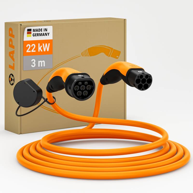 LAPP Mobility Helix Typ 2 Ladekabel 22 KW/Selbstaufrollend / 32 A / 3-Phasig/E-Auto Ladekabel/Mode 3 / 3m, Orange von LAPP Mobility