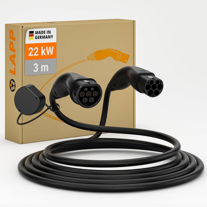 LAPP Mobility Helix Typ 2 Ladekabel 22 KW/Selbstaufrollend / 32 A / 3-Phasig/E-Auto Ladekabel/Mode 3 / 3m, Schwarz von LAPP Mobility
