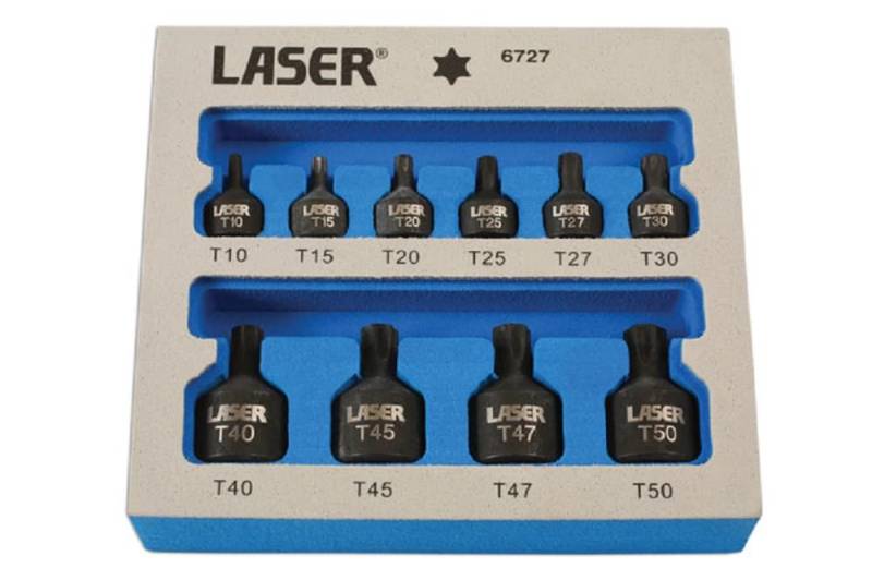 Laser 6727 Low Profile Impact Star Socket Bit Set 1/4"D, 3/8"D 9pc, Silver von Laser