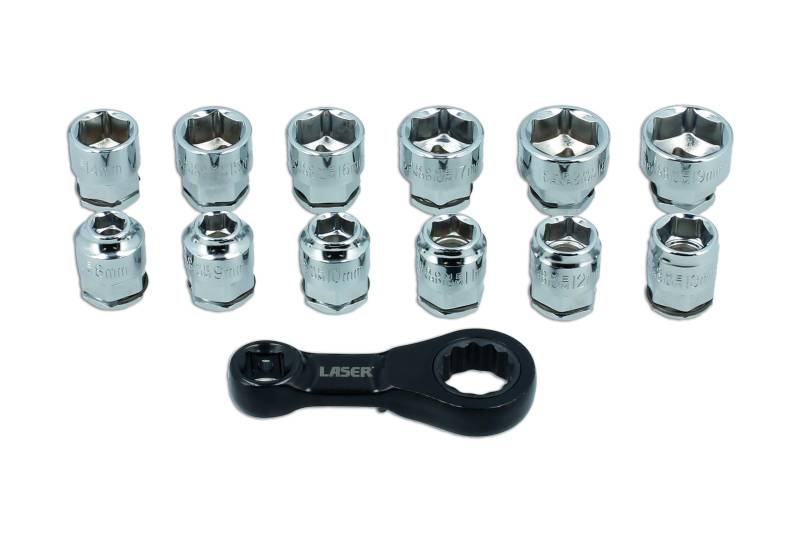 Laser 9138 Ratchet Torque Adapter with Shallow Insert Sockets 13pc von Laser