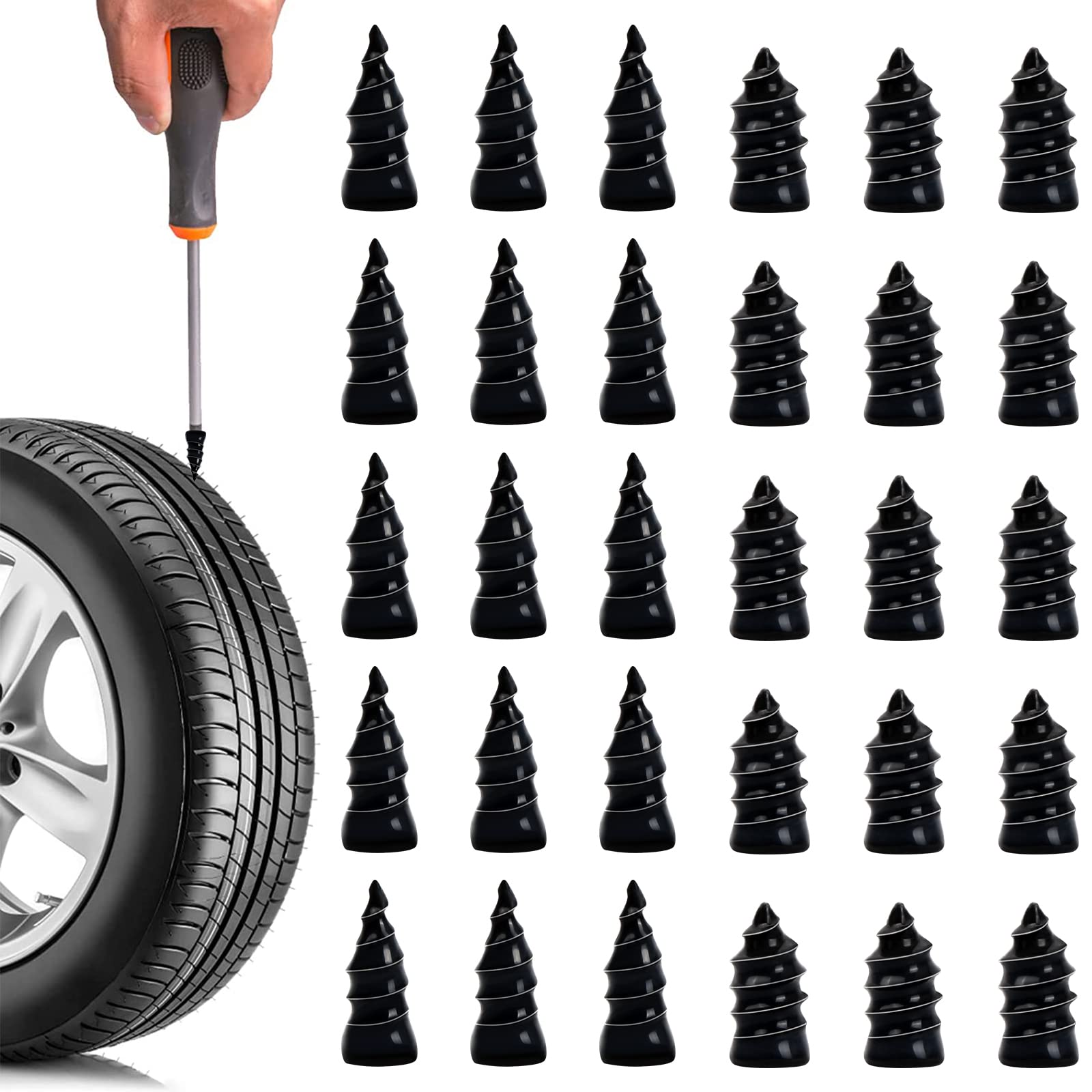 Laughhe 30pcs Reifenreparatur Gummi Nägel, Auto Reifenreparaturnägel, Vakuum Reifen Spiralnägel, Gummischrauben Schnelles Werkzeug für Auto LKW Fahrrad Motorrad und Traktor(15 S + 15 L) von Laughhe