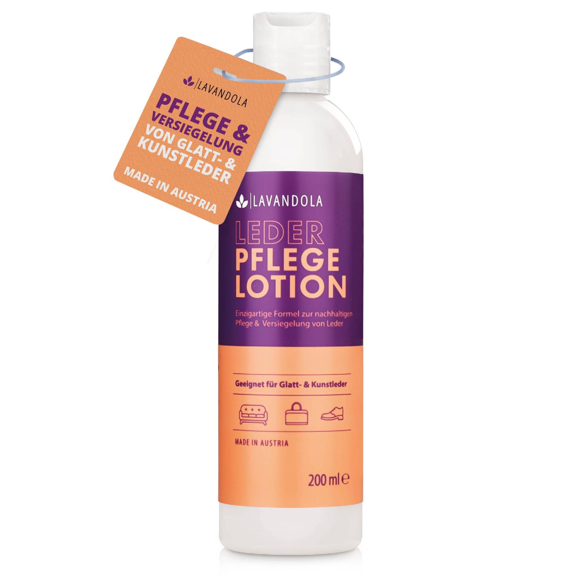 Lavandola® Lederpflege Lotion - Reichhaltige Pflege für Intensive Farbe & natürliche Glätte - Schutz vor UV, Nässe & Wiederanschmutzung - Lederpflege für Ledercouch, Lederfett farblos 200ml von Lavandola