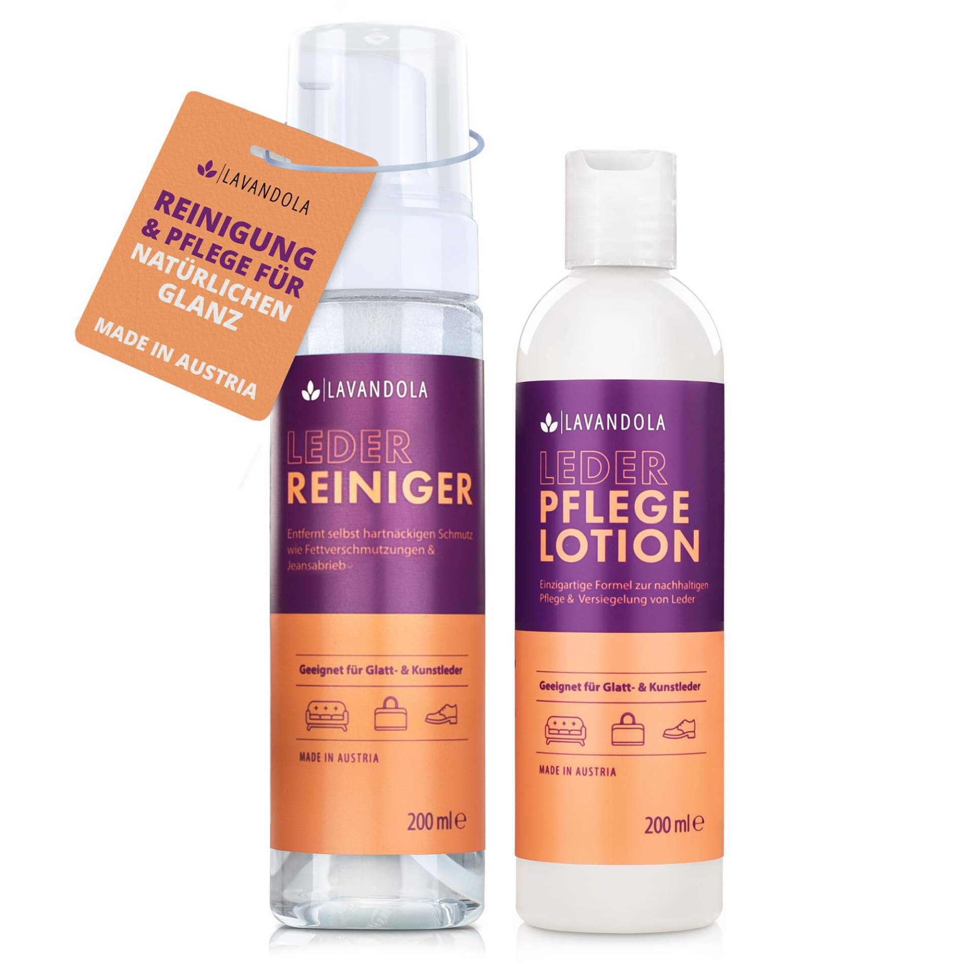 Lavandola Lederpflege Set - Lederpflege Lotion & Lederreiniger - 2X 200ml Lavandola Lederpflege Set - Lederpflege Lotion & Lederreiniger - 2X 200ml von Lavandola