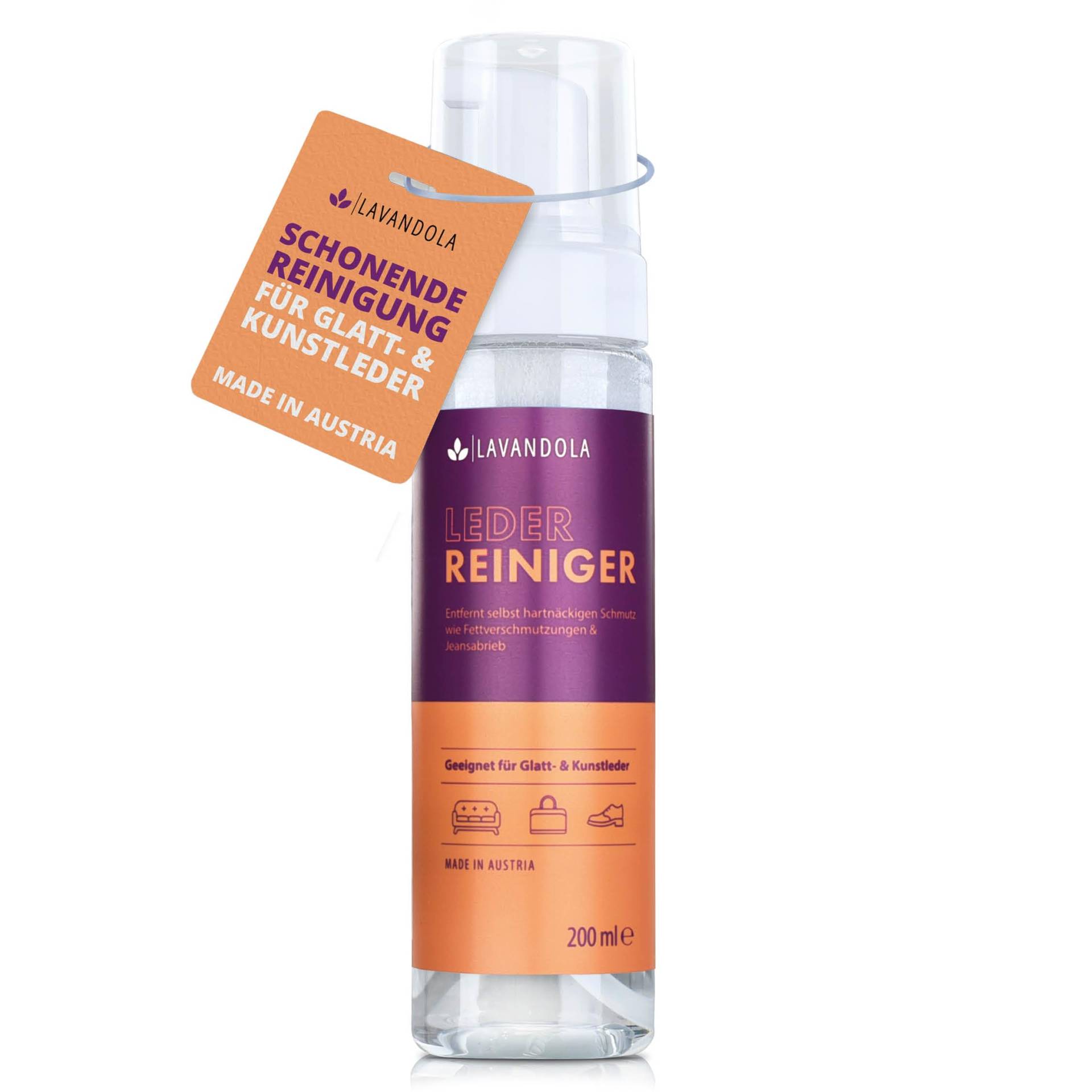 Lavandola Lederreiniger - SCHONEND & EFFEKTIV - Reinigungsschaum für Glatt- & Kunstleder, gegen hartnäckigste Verschmutzungen - Lederreinigung Couch, Reinigungsmittel Ledersofa Leder Reiniger 200ml Lavandola Lederreiniger - SCHONEND & EFFEKTIV - Reinigungsschaum für Glatt- & Kunstleder, gegen hartnäckigste Verschmutzungen - Lederreinigung Couch, Reinigungsmittel Ledersofa Leder Reiniger 200ml von Lavandola