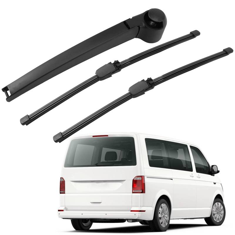 Scheibenwischer Hinten Set Kompatibel für VW T5 Caddy 2003-2019 Caravelle Transporter | 2 Stück Auto Heckscheibenwischer und 1 Stück Heckscheibenwischerarm Ersatz Wischerblatt Wischerarm Hinten von LbsAMP