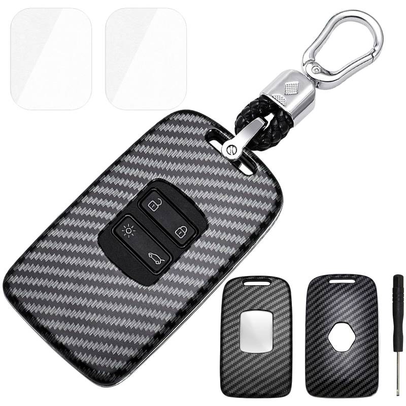 Autoschlüssel Hülle 4 Tasten Kompatibel für Renault Clio Espace 5 Master Bus Talisman Kadjar Captur Schlüsselhülle Carbonfaser Schlüssel Cover Schlüsselschutz Schutzhülle mit Schlüsselanhänger von LbsAMP