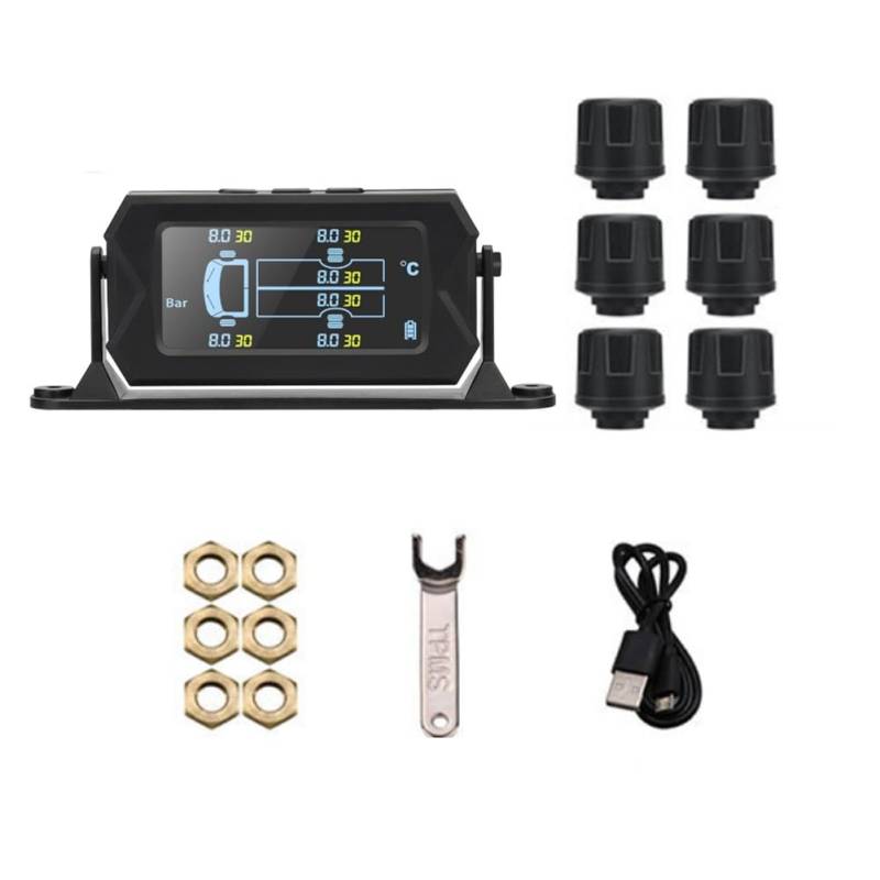 Lckiioy Auto TPMS 6 Sensor Solar Reifendrucküberwachungssystem 0-8Bar Auto Externer TPMS Sensor von Lckiioy