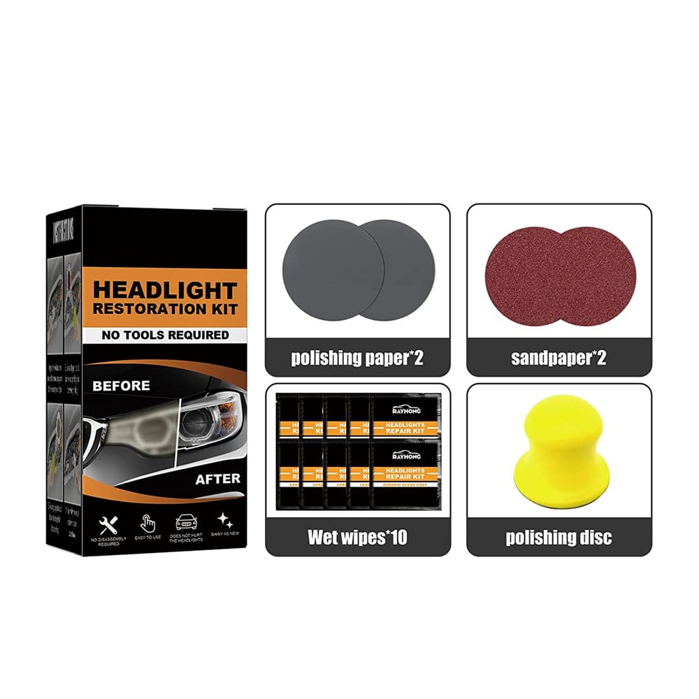 Restowipes Scheinwerfer-Reinigungs-Kit, Scheinwerfer-Reinigungstücher für Auto, polnischer Scheinwerfer-Linsen-Wiederherstellungs-Reiniger, Reparaturmittel, Schleifscheiben, Schleifpapier (1 Set) von Lcmei