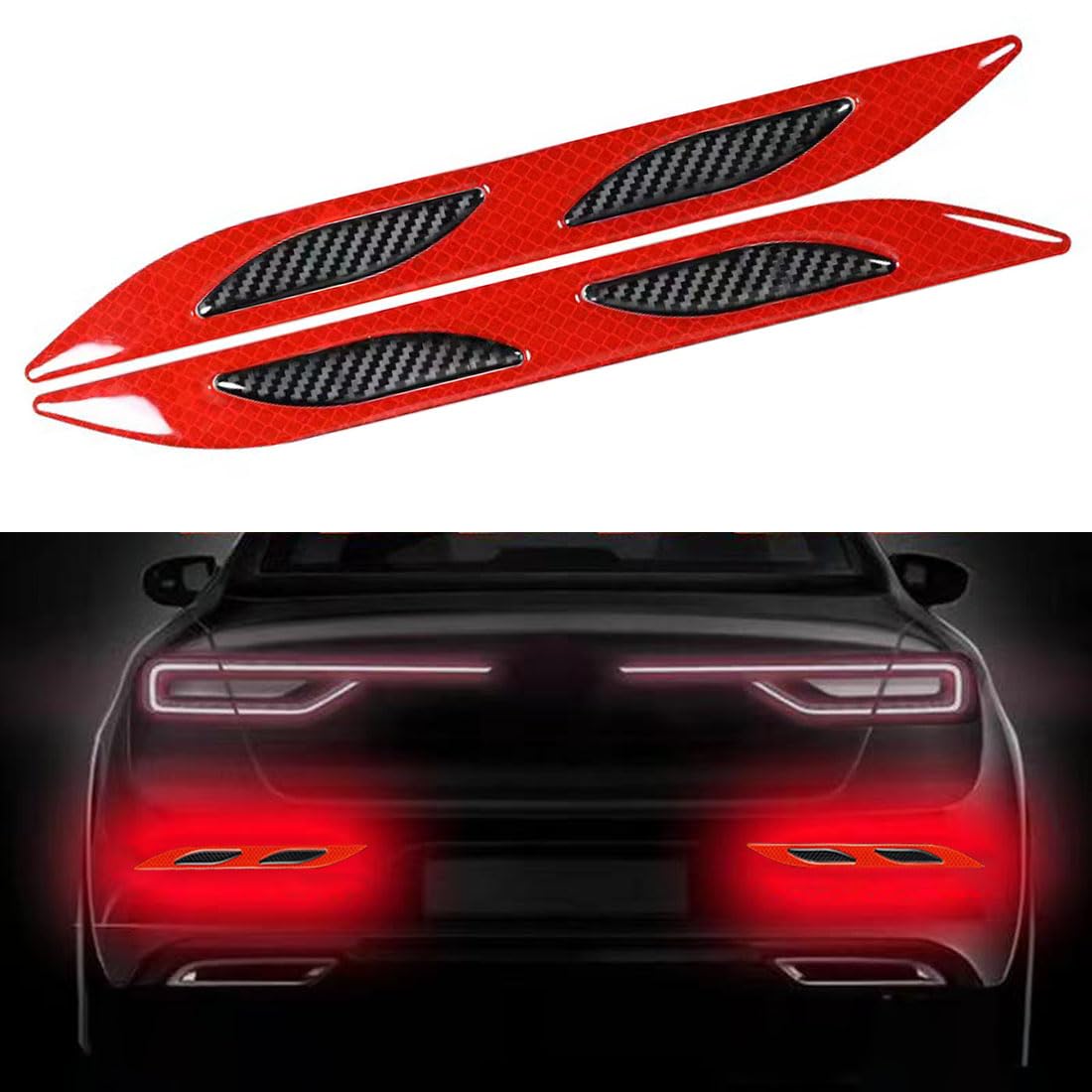 2 Stück Auto Starke reflektierende Streifen Aufkleber,Reflektierende Aufkleber für den Kofferraum,Reflektierende Sicherheits-Warnstreifen-Aufkleber für Auto,LKW, Motorrad(Rot) von Lcxecnw