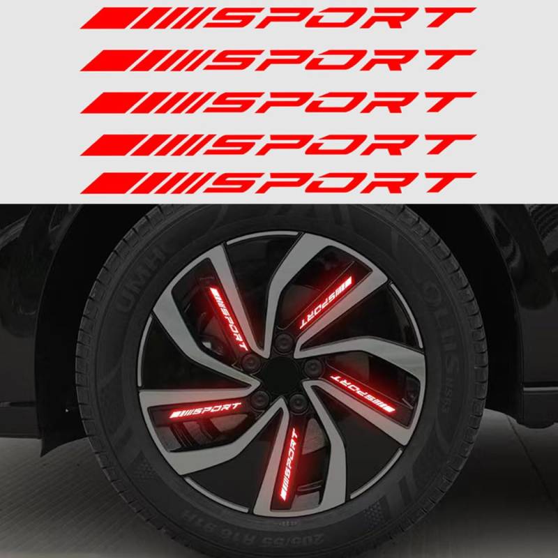20PCS Universelle reflektierende Felgenaufkleber, Nacht-Sicherheits-Dekorstreifen für Autofelgen, Sport-Logo reflektierende Aufkleber, Motorrad Auto Fahrrad Rad Nacht reflektierende Aufkleber (rot) von Lcxecnw