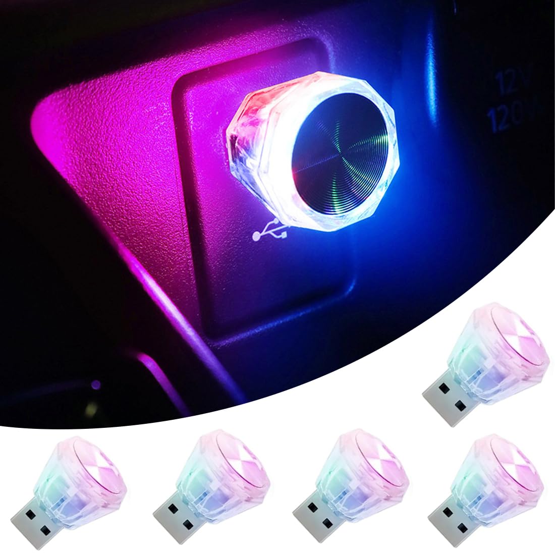 5 Stück USB-Atmosphärenlicht,USB Stroboskop LED Licht,Plug in LED Mini Glühbirne,RGB Portable Umgebungsbeleuchtung,Dekorative Lampe für Auto,Haus,Party Dekorationen von Lcxecnw