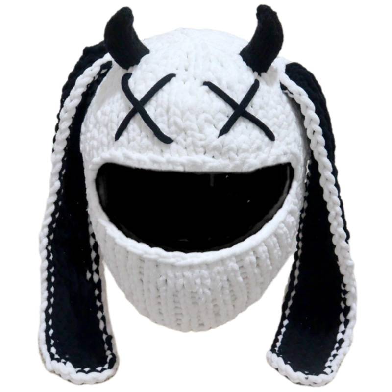 Lustiger gestrickter Motorradhelm, Vollgesicht, schützend, kratzfest, Kopfbedeckung für Motorradfahrer, Winterausrüstung von Ldabrye
