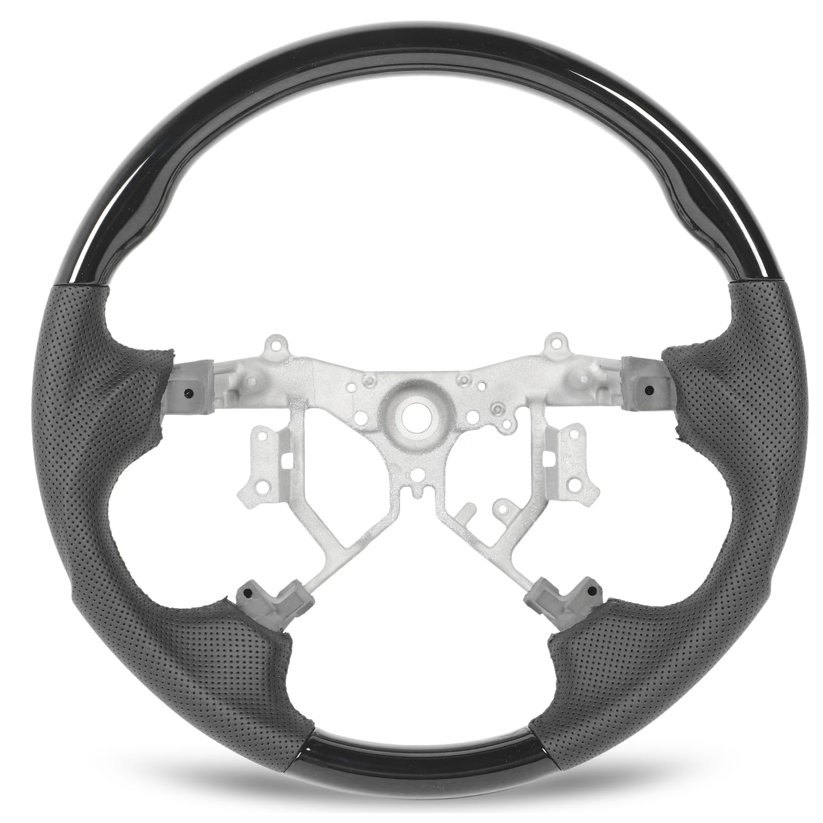 Hydro Dip-Lenkrad, perforiertes Leder, abgerundete Unterseite, Sportdesign, Ersatz für Crown S180 2003 bis 2008, ABS-Nappaleder, schwarze Nähte (Glänzend schwarz) von Ldafava