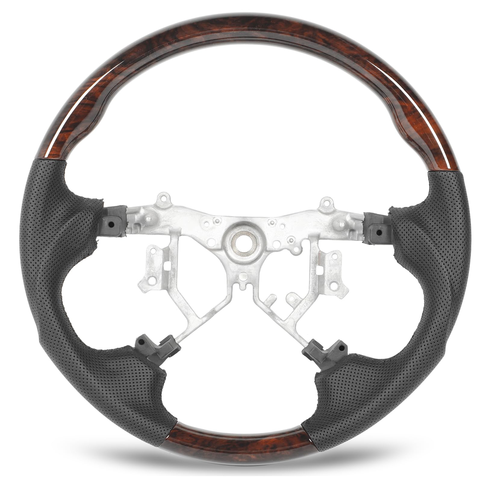 Hydro Dip-Lenkrad, perforiertes Leder, abgerundete Unterseite, Sportdesign, Ersatz für Crown S180 2003 bis 2008, ABS-Nappaleder, schwarze Nähte (Holzkorn) von Ldafava