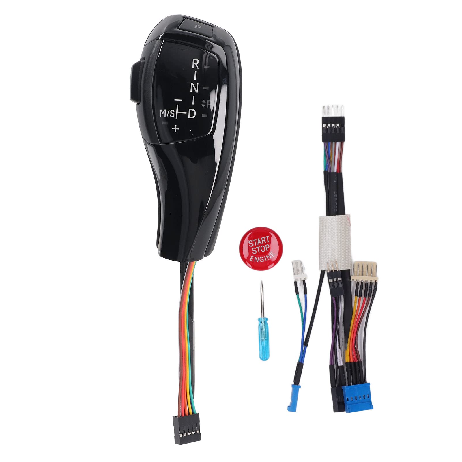 LED-Schaltknauf, Schalthebelkopf, Nachrüstsatz mit Motor-Start-Stopp-Taste für 5er-Reihe E39, 7er-Reihe E38, X5 E53, Linkslenker, PU-Leder, Kunststoff, F-Reihe-Stil (Glänzend schwarz) von Ldafava