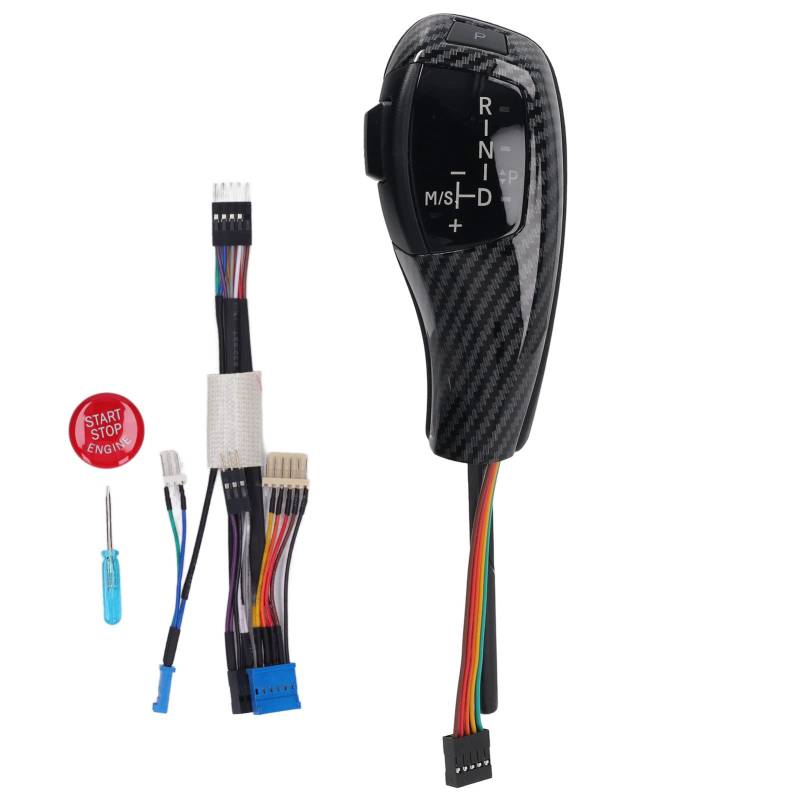 LED-Schaltknauf, Schalthebelkopf, Nachrüstsatz mit Motor-Start-Stopp-Taste für 5er-Reihe E39, 7er-Reihe E38, X5 E53, Linkslenker, PU-Leder, Kunststoff, F-Reihe-Stil (Kohlefaserstil) von Ldafava