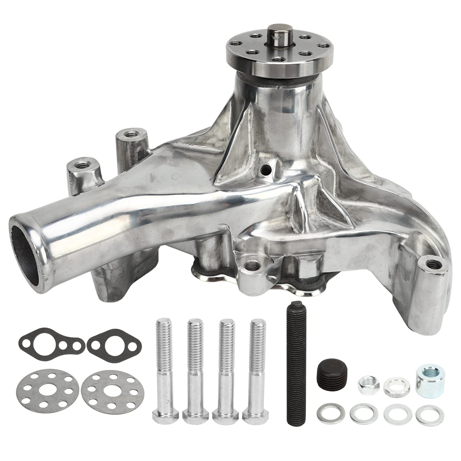 Langwasserpumpe Hochleistungs -Aluminium -Motorkühlmittelpumpe für SB 283 327 350 383 400 V8 Motoren 1958 bis 1995 Modelle 5/8 Zoll Pilot 1/2 Zoll NPT -Seitenbindungs (Poliert) von Ldafava