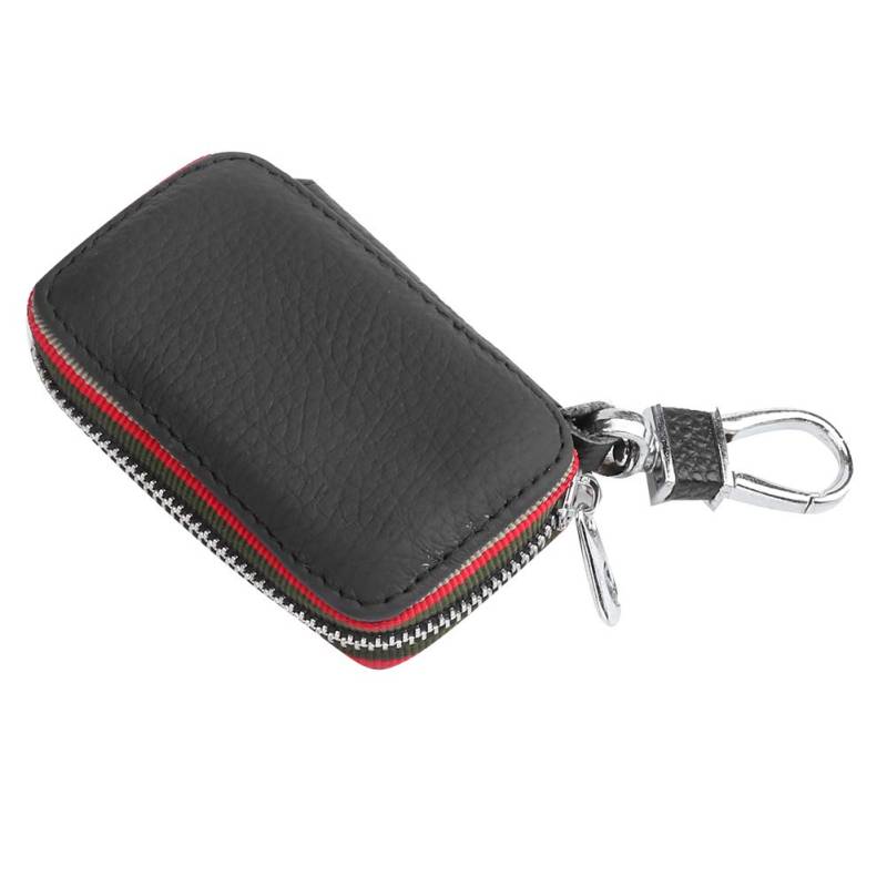 PU Leder Car Key Case Cover FOB Halter Beschützer Schlüsselkette mit Metallhaken Reißverschluss für Autoschlüssel und Raumschlüssel Schwarz Rot von Ldafava