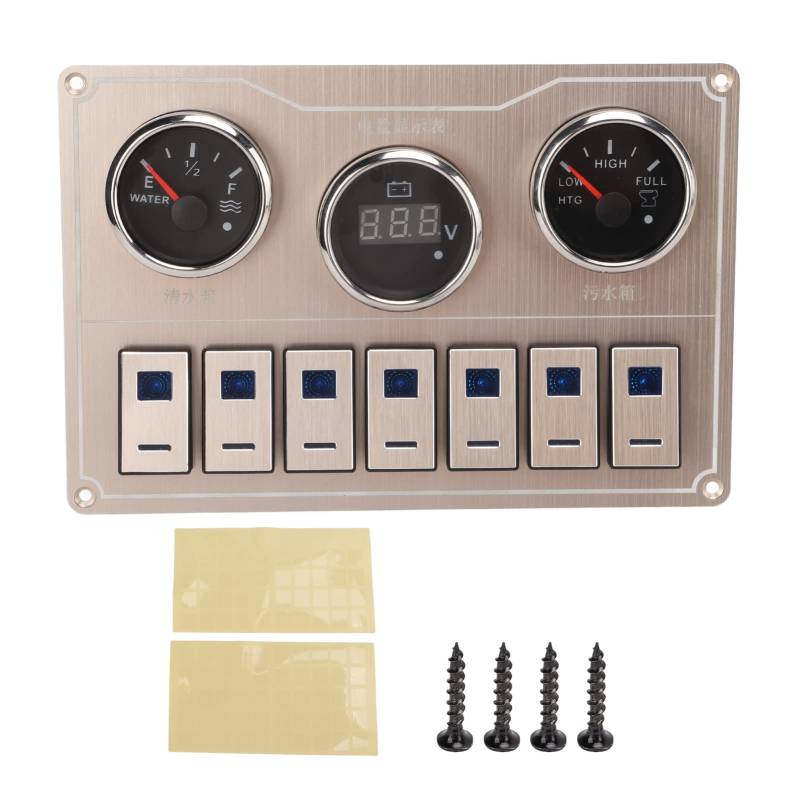 Rocker Switch Panel 7 Gang -Umschaltungsbedienfeld mit blauem Indikator wasserdichte IP65 Mattgold Aluminiumlegierung für Autos Boote Yachten Yachten von Ldafava