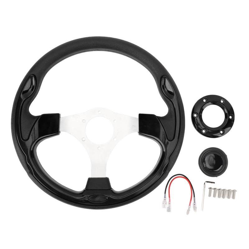 Universal Racing Lenkrad stilvoller langlebiger bequemer Griff 13in PU Aluminiumlenk mit Hornknopf für Autos und Rennfahrzeuge (Schwarz) von Ldafava