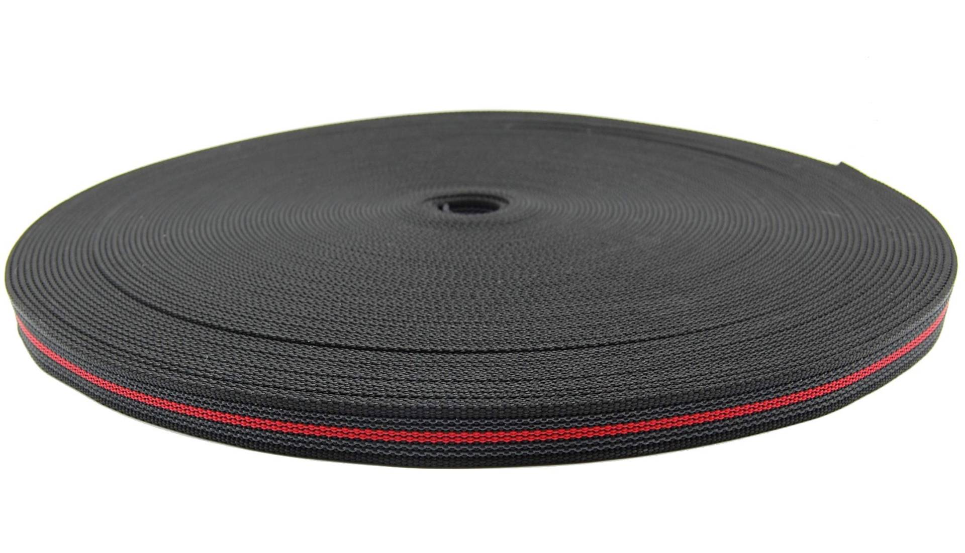 Meterware Polypropylen Gurtband gummiert Breite 20 mm Schwarz Rot Meterware Polypropylen Gurtband gummiert Breite 20 mm Schwarz Rot von Tokiso