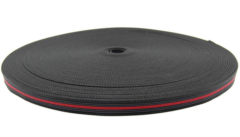 Meterware Polypropylen Gurtband gummiert Breite 20 mm Schwarz Rot von Tokiso