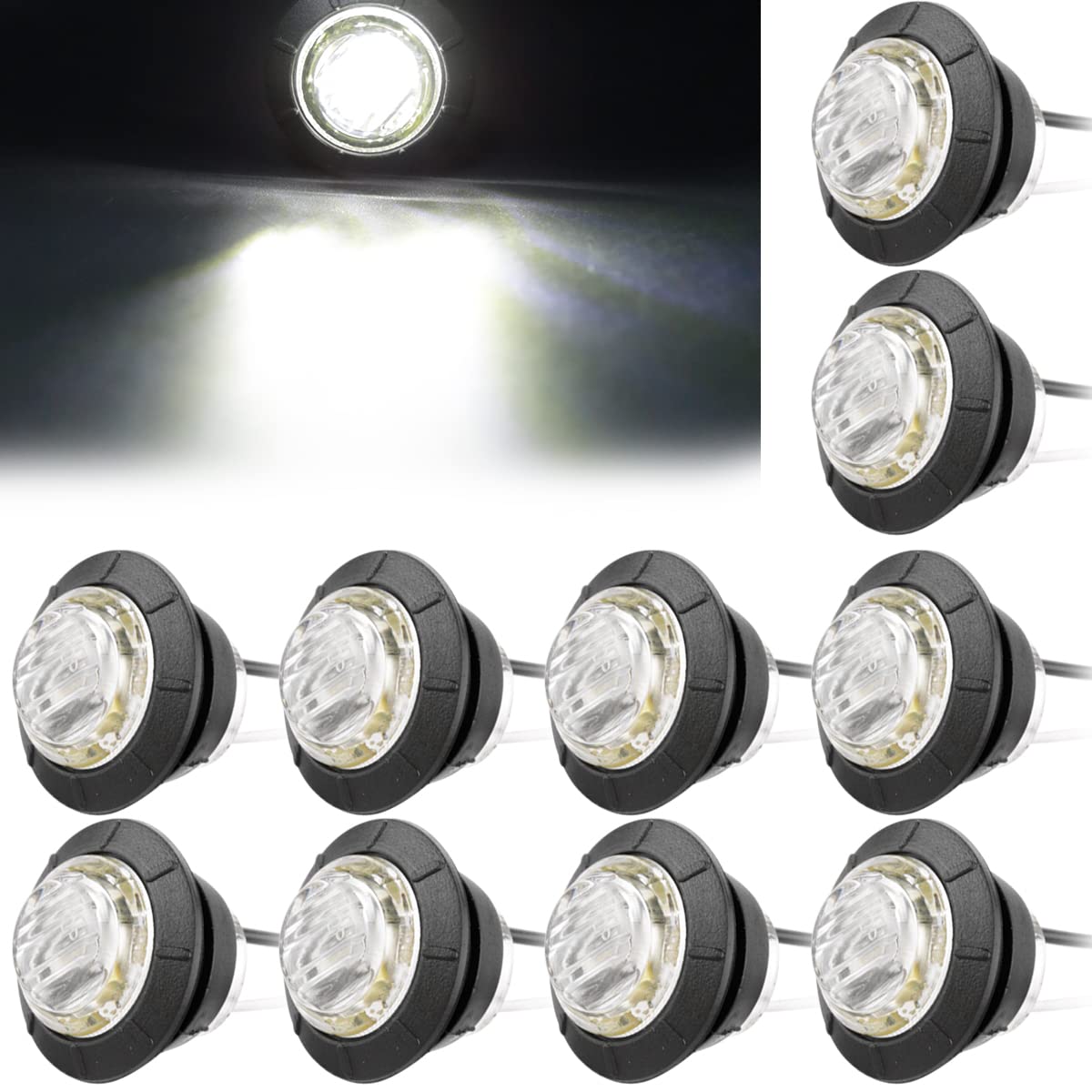 LeKaufen 10 Stück 3/4" Auto Runde LED Seitenleuchten 1,9cm Seitenmarkierungsleuchten 12V 24V Kontrollleuchte Begrenzungsleuchten Positionsleuchten für Lastwagen Anhänger Wohnmobile Wohnwagen (weiß) von LeKaufen