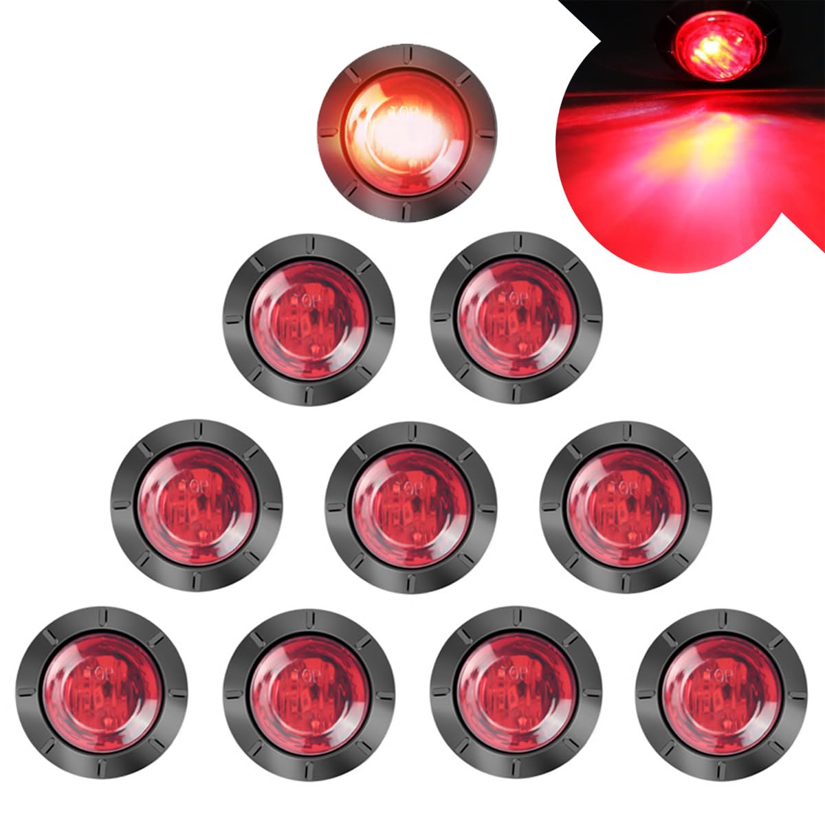 LeKaufen 10 Stück 3/4" Auto Runde LED Seitenleuchten 1,9cm Seitenmarkierungsleuchten 12V 24V Kontrollleuchte Begrenzungsleuchten Positionsleuchten für LKW Lastwagen Anhänger Wohnmobile Wohnwagen (rot) von LeKaufen