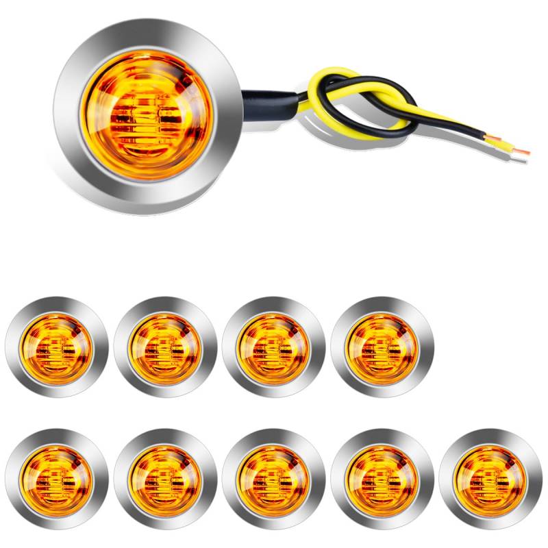 LeKaufen 3/4" Auto Runde LED Begrenzungsleuchten Anhänger 10 Stück Seitenleuchten 1,9cm Seitenmarkierungsleuchten 12V 24V Kontrollleuchte Positionsleuchten für Lastwagen Anhänger Wohnmobile (Gelb) von LeKaufen