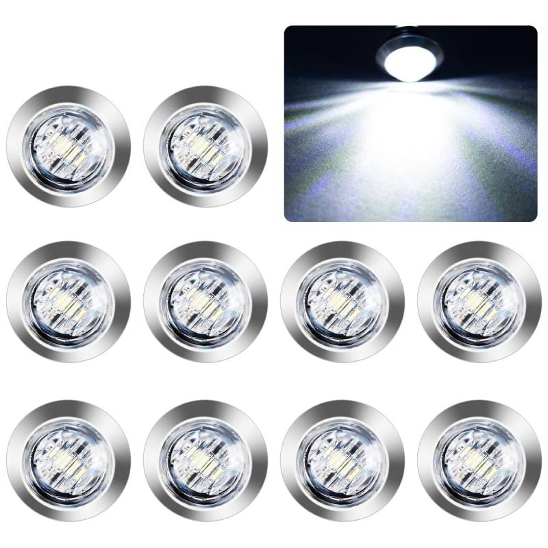 LeKaufen 3/4" Auto Runde LED Seitenleuchten 10 Stück 1,9cm Positionsleuchten Seitenmarkierungsleuchten 12V 24V Kontrollleuchte Begrenzungsleuchten für Lastwagen Anhänger Wohnmobile Wohnwagen (weiß) von LeKaufen