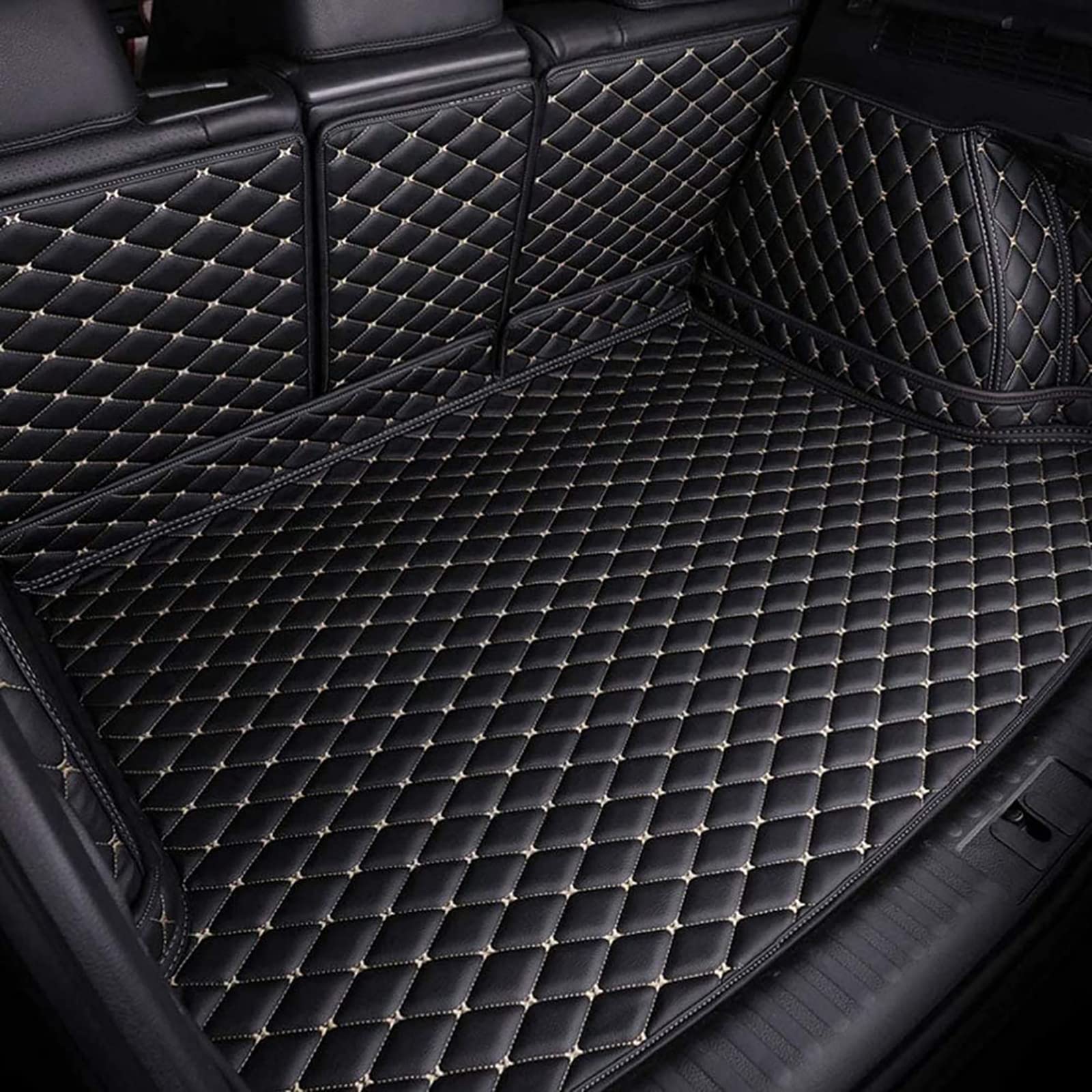 Auto Leder Kofferraummatten Für BMW X4 2019-2023, Vollständige Abdeckung Kofferraumwanne Schutzmatte Cargo Teppich Kratzfest rutschfest Innere ZubehöR,C/Black-Beige von LeaHy