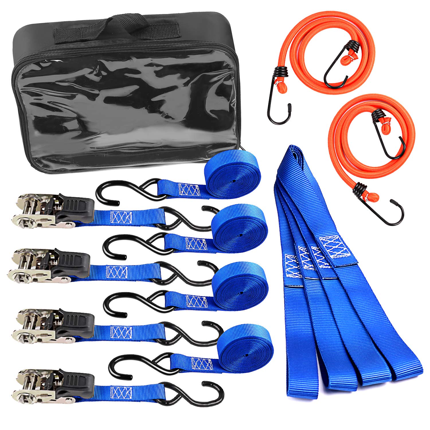 Leader Accessories Ladungssicherungsset 10-tlg. stabil 4xRatschenzurrgurte flexibel 4xZurrschlaufen praktisch 2x Spannseile ink. Aufbewahrungstasche von Leader Accessories
