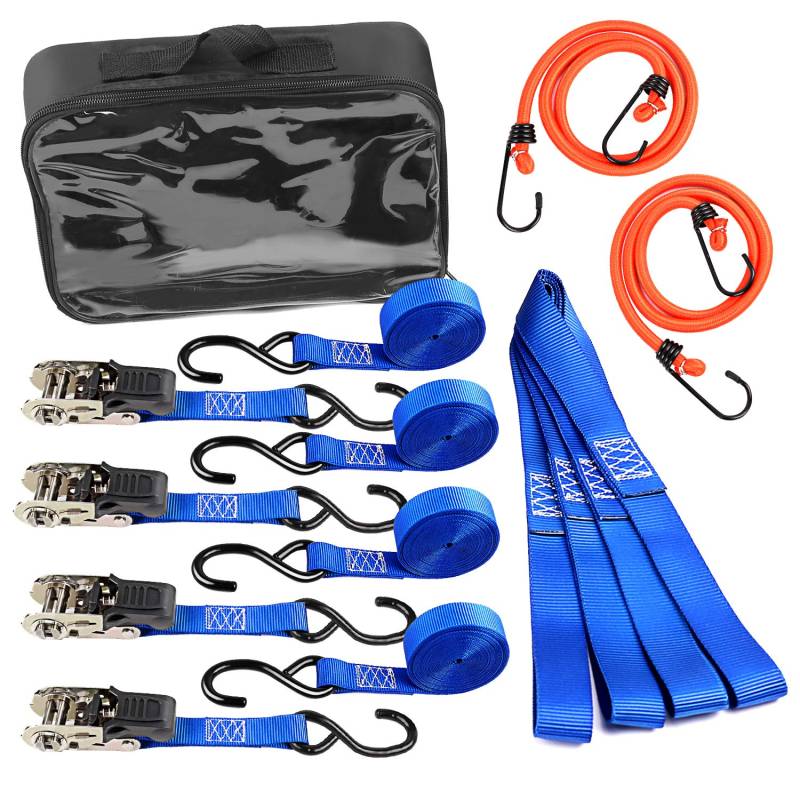 Leader Accessories Ladungssicherungsset 10-tlg. stabil 4xRatschenzurrgurte flexibel 4xZurrschlaufen praktisch 2x Spannseile ink. Aufbewahrungstasche von Leader Accessories