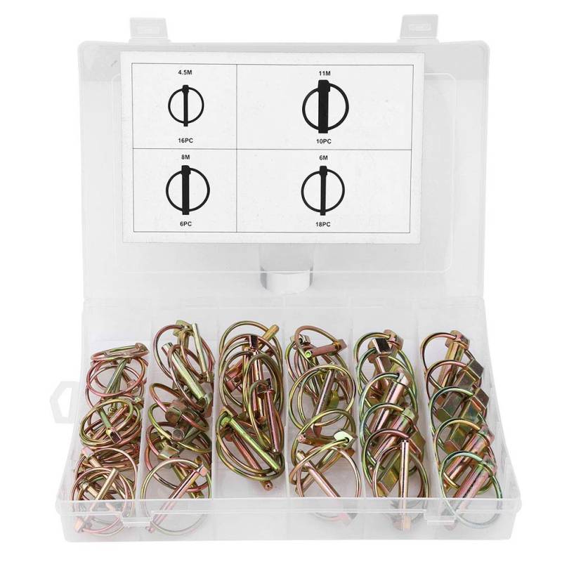 Leapiture 50pcs Lynch -Stift -Sortiment -Kit Stahl Ringes Sicherheitsstift Traktorverriegelungsstift mit Kunststoffbox Robus für Farm Traktoranhänger von Leapiture