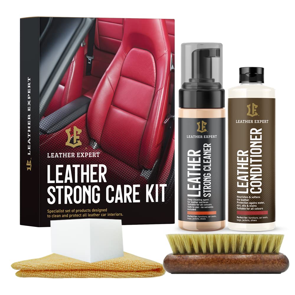 Leather Expert Lederpflege Set “Strong Care Kit” - Lederreiniger 200 ml + Lederpflegemittel 250 ml - Auto Set - Kunstleder Pflege - Auto Leder Reinigung - Autopflege Set von Leather Expert