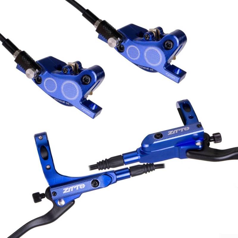 4-Kolben-Hydraulikbremsen-Set für Mountainbikes, stabiles Aluminium für verbesserte Fahrkontrolle (blau) von Lecreatekit