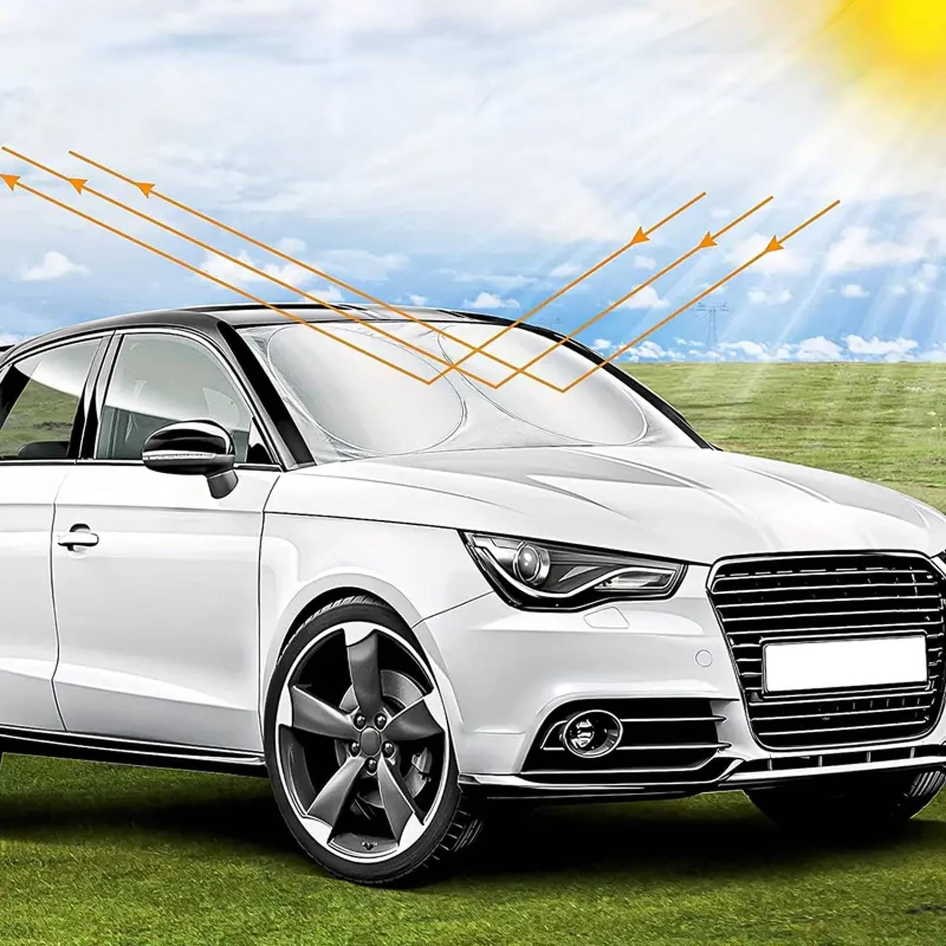 Faltbarer Auto-Sonnenschutz 67 x 140 cm mit reflektierender Hülle Silber | Schutz der Windschutzscheibe innen vor UV-Strahlen | Universal Hitzeschutz für Auto SUV leicht zu verstauen Faltbarer Auto-Sonnenschutz 67 x 140 cm mit reflektierender Hülle Silber | Schutz der Windschutzscheibe innen vor UV-Strahlen | Universal Hitzeschutz für Auto SUV leicht zu verstauen von Leddy Living