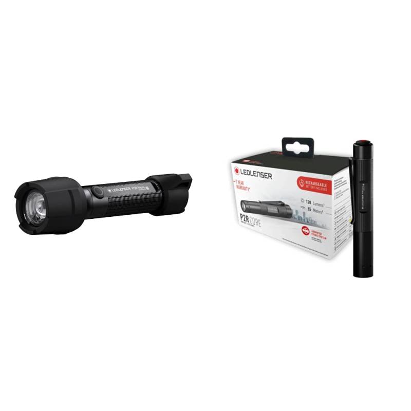 Ledlenser P5R Work Robust Taschenlampe LED & P2R Core Mini LED Stiftleuchte, 120 Lumen, aufladbar mit Lithium Akku, fokussierbar, drei Helligkeitsstufen, Leuchtweite 65m, USB Ladekabel u. Clip von Ledlenser