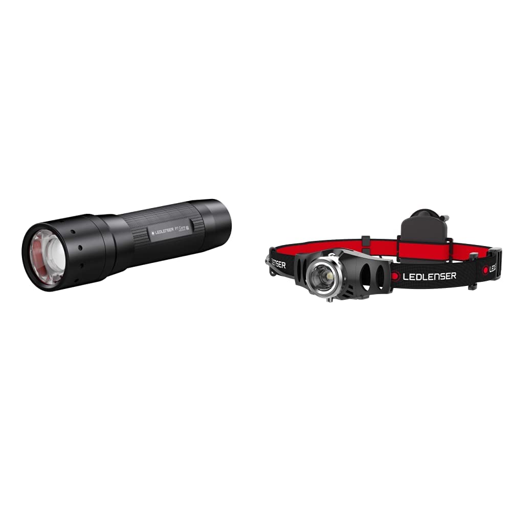 Ledlenser P7 Core Allround Taschenlampe LED, 450 Lumen, 4xAAA batteriebetrieben & H3.2 Stirnlampe LED, fokussierbar, schwenkbar, 120 Lumen, Leuchtweite 100 m, 3xAAA batteriebetrieben von Ledlenser