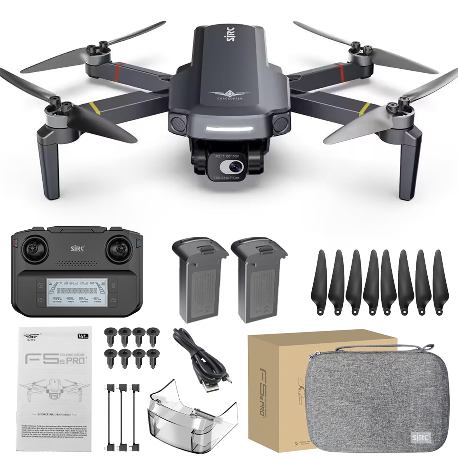 SJRC F5s PRO+ 2-Achsen-Gimbal-GPS-Drohne mit 4K-EIS-Kamera für Erwachsene Anfänger, faltbarer FPV-RC-Quadcopter mit bürstenlosem Motor, 5G WiFi, Smart Return Home (2 Batterien) von Ledovan