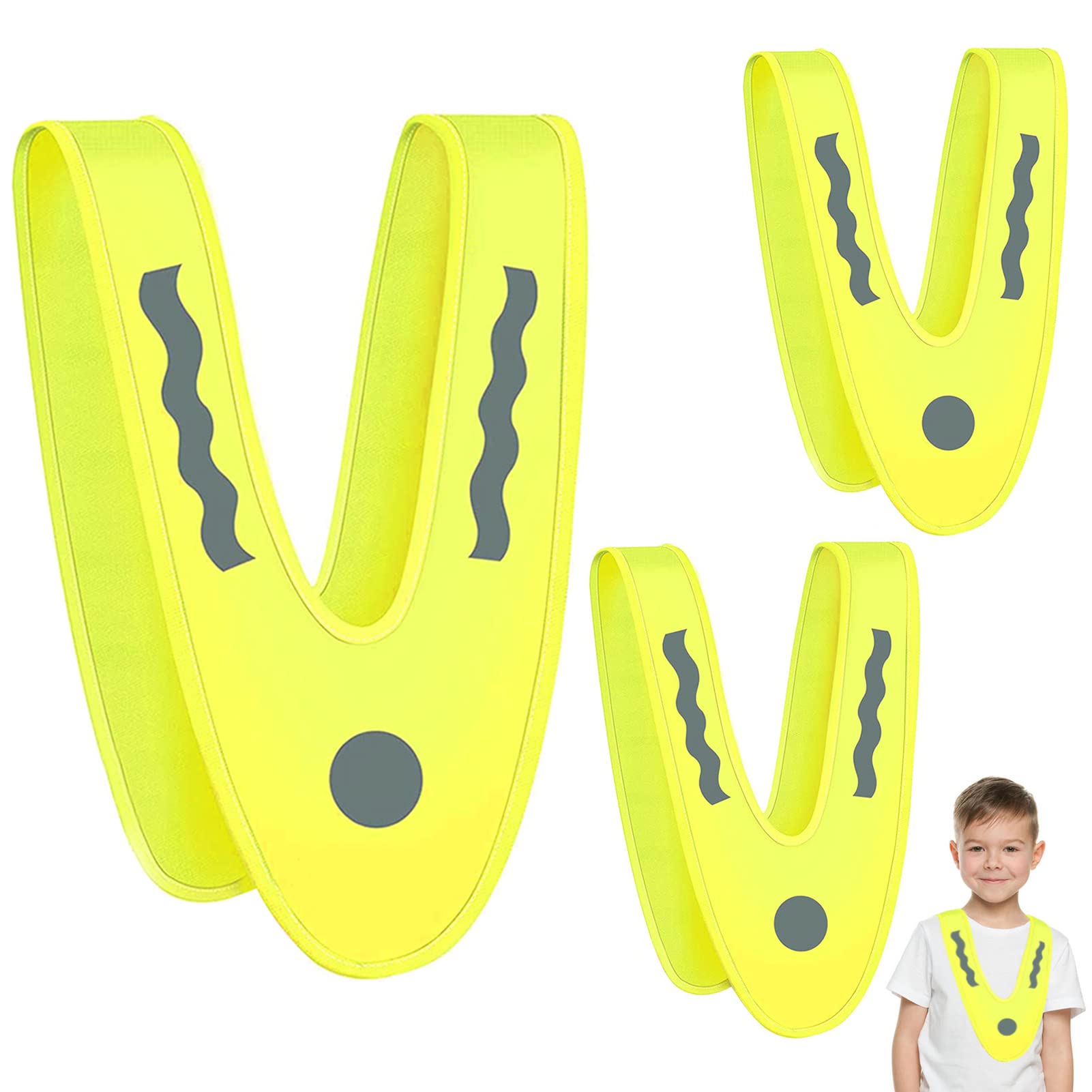 3 Stück Warnweste für Kinder, V-Form Reflektorweste, Pannenweste für Jungen & Mädchen, Signalkragen, Sicherheitsweste, Warnschutzweste, Zur Sicherheit, Waschbar 3 Stück Warnweste für Kinder, V-Form Reflektorweste, Pannenweste für Jungen & Mädchen, Signalkragen, Sicherheitsweste, Warnschutzweste, Zur Sicherheit, Waschbar von Leeelyan