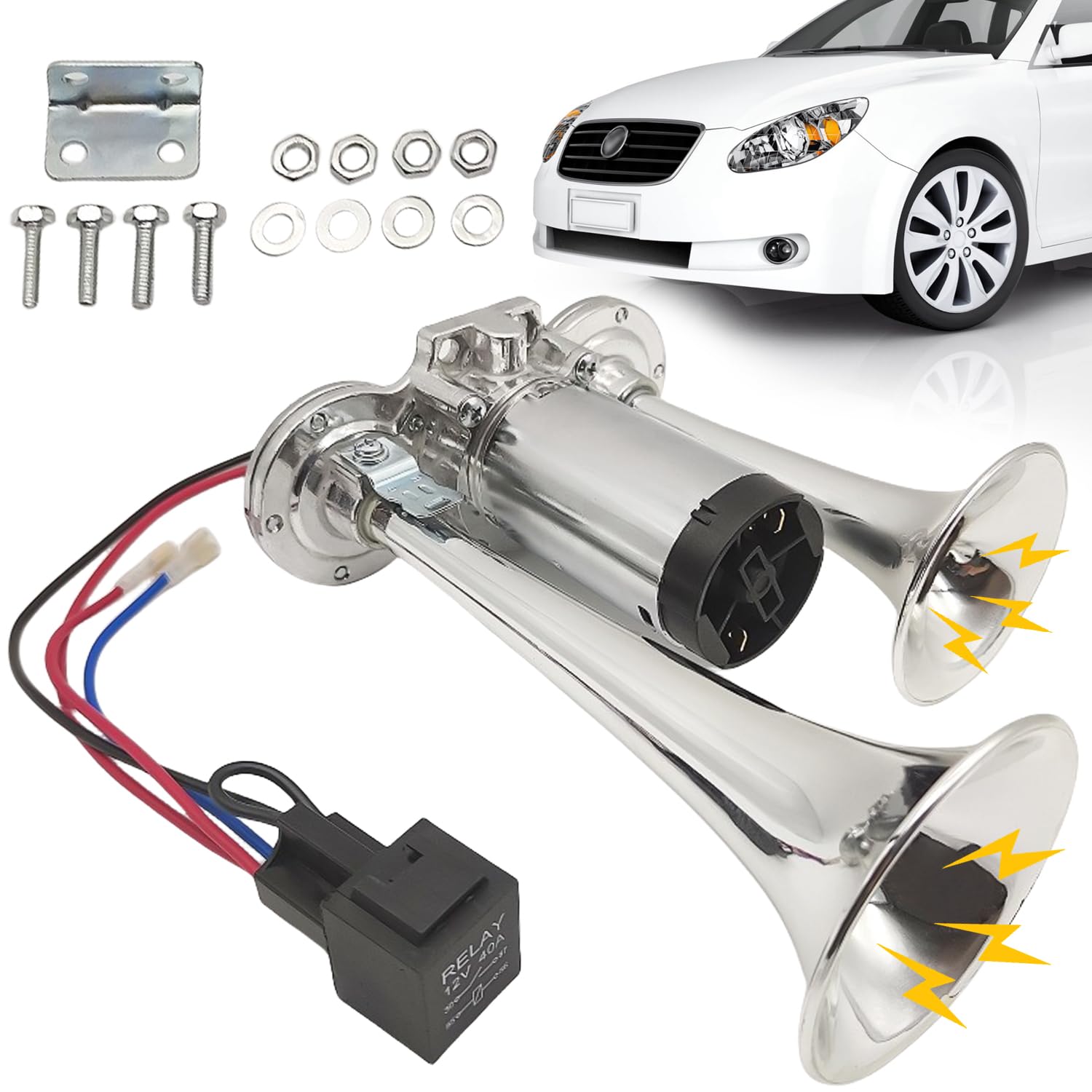 12V LKW Hupe, Laut Luft Horn Super Laut Autohupe mit Kompressor Doppelrohr Lufthorn Drucklufthorn Laute Hupe Kit für Alle 12V Fahrzeuge LKW Zug Auto Boot Motorrad Van 12V LKW Hupe, Laut Luft Horn Super Laut Autohupe mit Kompressor Doppelrohr Lufthorn Drucklufthorn Laute Hupe Kit für Alle 12V Fahrzeuge LKW Zug Auto Boot Motorrad Van von Leikurvo