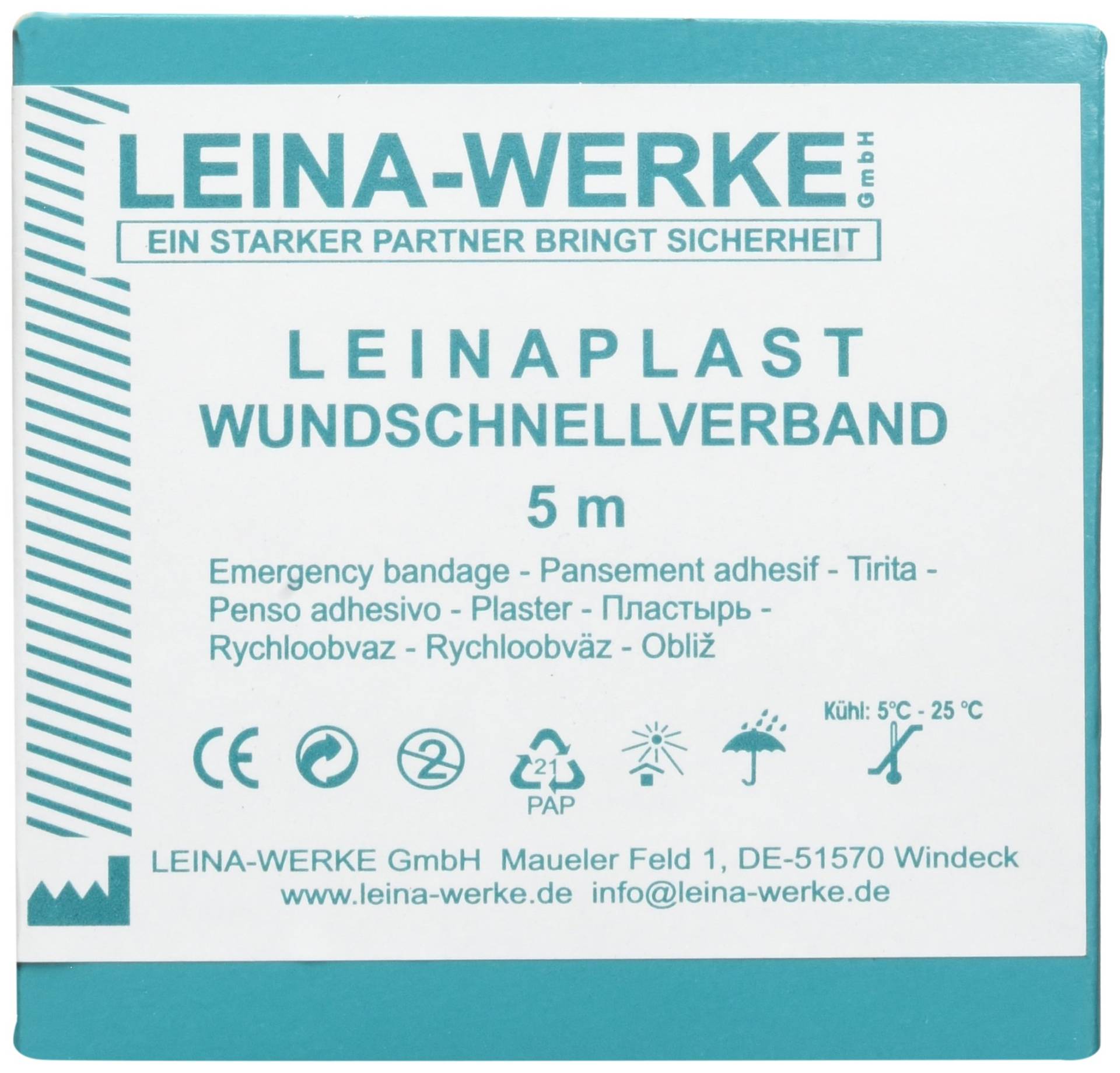 LEINAWERKE 70203 LEINAPLAST-Wundschnellverbände 5 m x 4 cm, EL BLAU, 1 Stk. von LEINA-WERKE